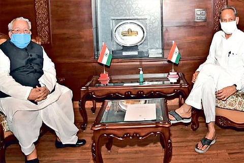 Governor Mishra with Rajasthan CM Gehlot (File pic)