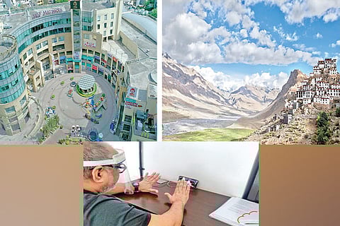 (Clockwise from top) Gurgaon; Spiti; Bharatbala instructing his assistants
