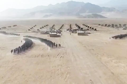 Screenshot from the video released by Chinese state-run media depicting troop buildup
