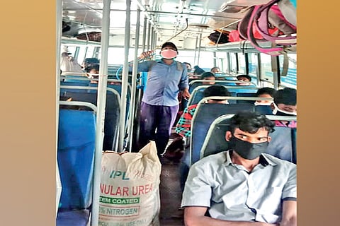 A bus bound to Yercaud being disinfected on Monday