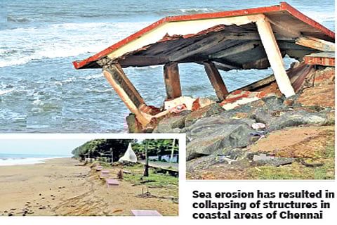 Sea erosion has resulted in collapsing of structures