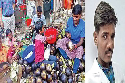 Shiva, his family members sell nungu on the roadside in Mettupalayam