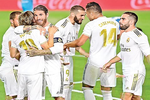 Madrid players are all smiles after their success against Valencia