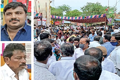 Bennix; Jeyaraj; the protesters gathered at the Sathankulam bus stand