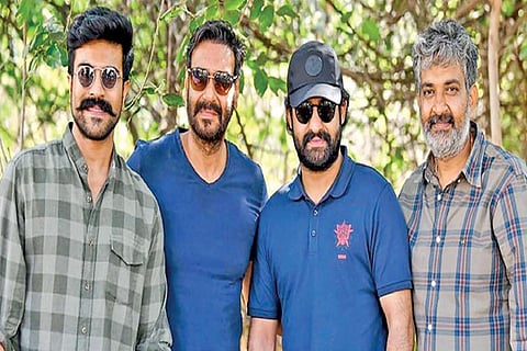 Ram Charan, Ajay Devgn, Jr NTR and Rajamouli