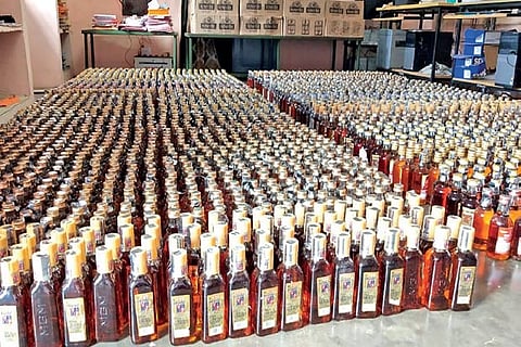 The seized liquor bottles