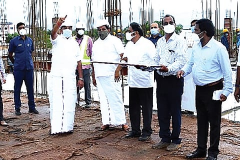 Chief Minister Edappadi K Palaniswami inspecting the ongoing works at upcoming livestock park