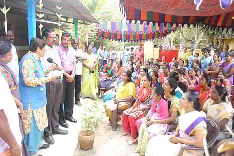 Lt Governor Kiran Bedi along with officials interacts with women of self-help groups at Alankuppam village