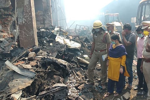 Collector R Seethalakshmi at the chemical warehouse on Sunday