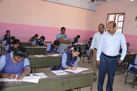 Collector inspects a examination hall in Vellore on Monday