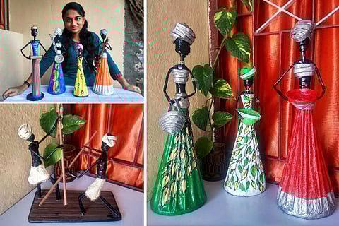 African dolls made by Radhika using old newspapers, paints and bamboo sticks