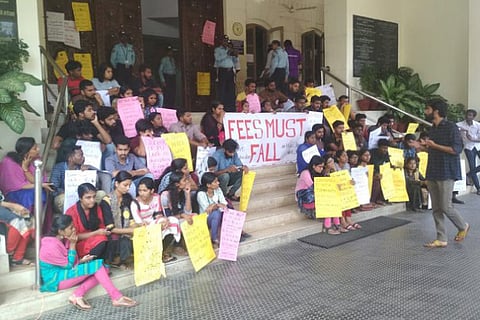 PU students stage a protest over their demands on the campus