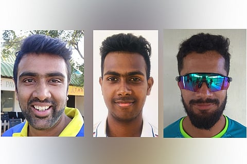 (from left) R Ashwin, Sathiyannaarayan and Shoaib Md Khan