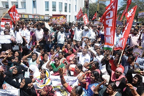 CPM party members and Muslim outfits cadre during a rally to the Secretariat