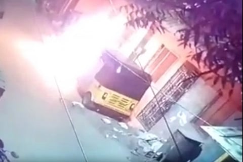 CCTV grab of Mallikha?s two-wheeler on fire