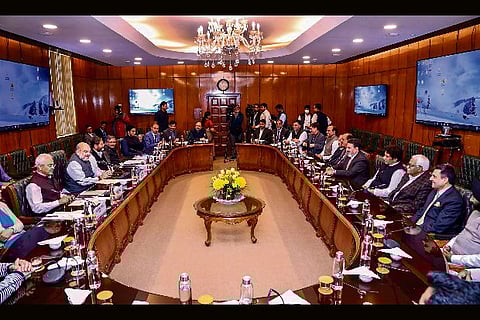 Home Minister Amit Shah with a delegation from J-K?s newly formed Apni Party led by Altaf Bukhari