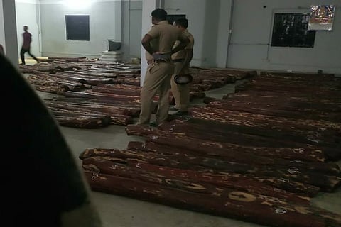 Police at the godown in Tirumudivakkam on Monday