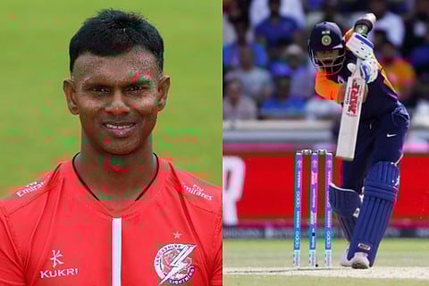 Former West Indies batsman Shivnarine Chanderpaul (L) and Virat Kohli (Courtesy: Twitter)