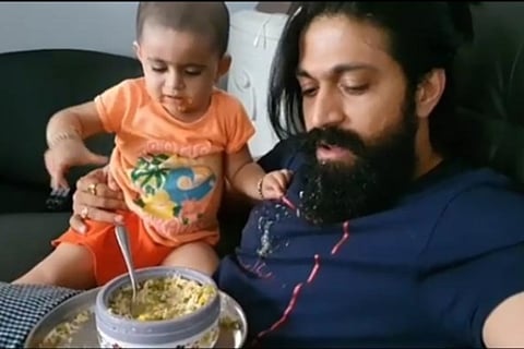 Kannada superstar Yash posts video of his kid feeding him