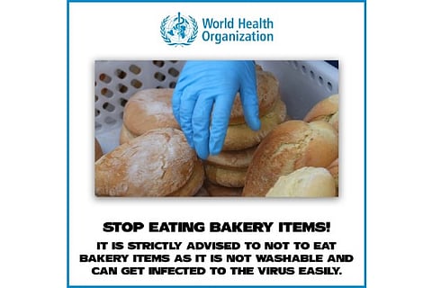 Did WHO advise to avoid bakery items in order to avoid coronavirus?