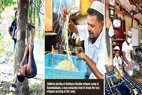 refugees praying at the camp