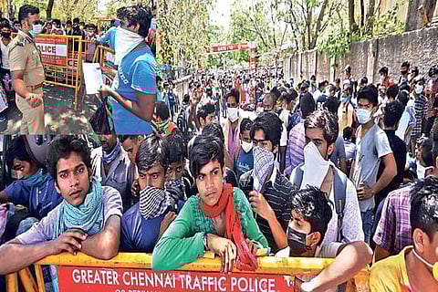 Tension prevailed at MGR Chennai Central on Thursday as migrant labourers gathered
