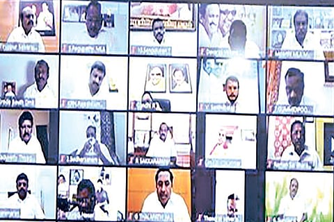 DMK district secretaries attending the video call of party president Stalin on Saturday