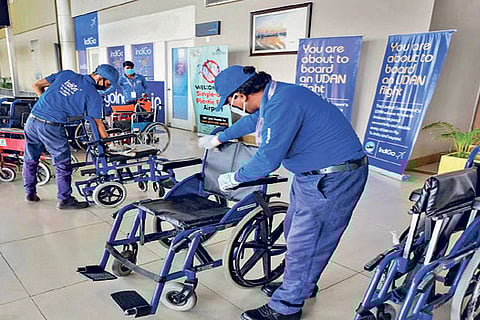 Workers get an airport ready