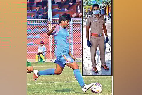 (inset) Indumathi clad in police attire