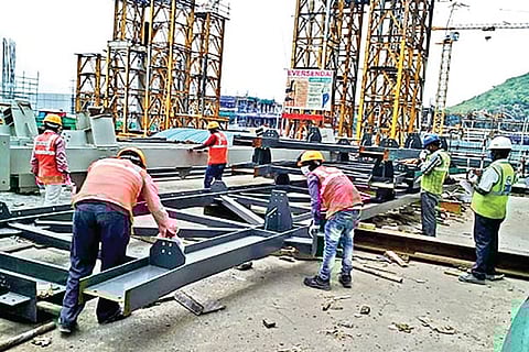 Construction workers at the Chennai airport