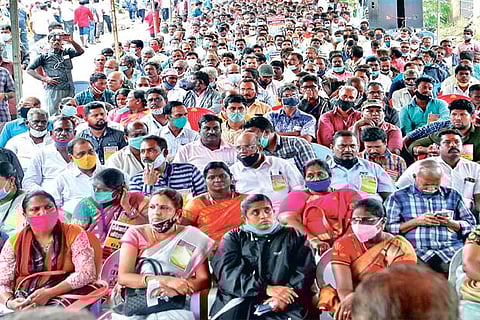Recent protest by electricity officials outside head office on Anna Salai