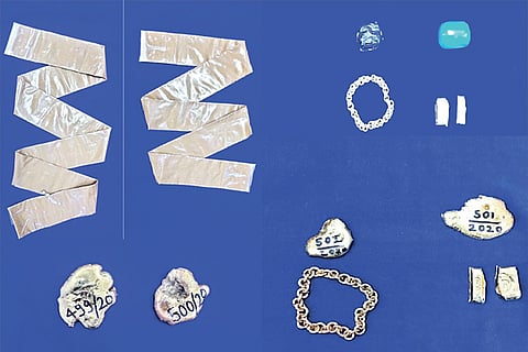 The valuables recovered from the passengers who landed in the city airport from Dubai.