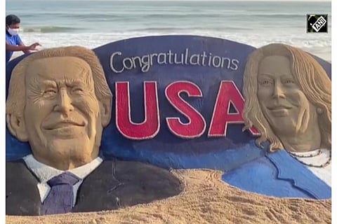 Sand sculpture in Odisha hails Biden, Harris win