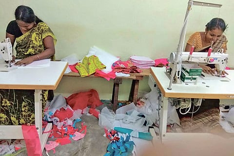 Workers making ready-made garments in Puthiyamputhur in Thoothukudi district