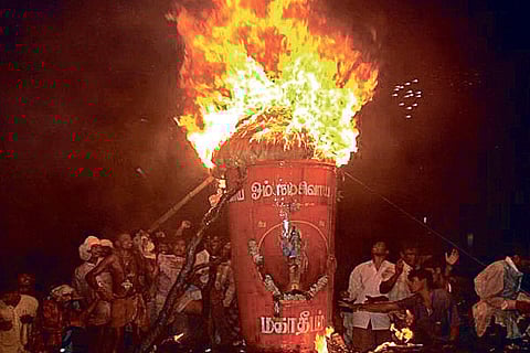 File picture of Maha deepam at Arunachaleswarar temple in Tiruvannamalai