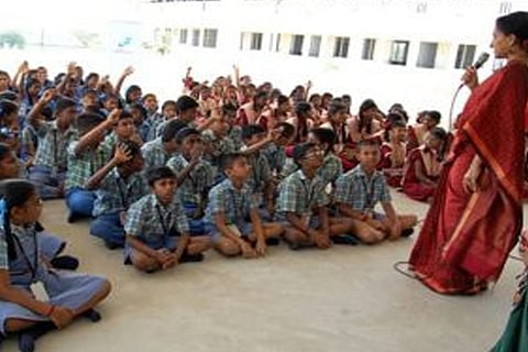 Singer Bombay Jayashri with students of Manjakudi.