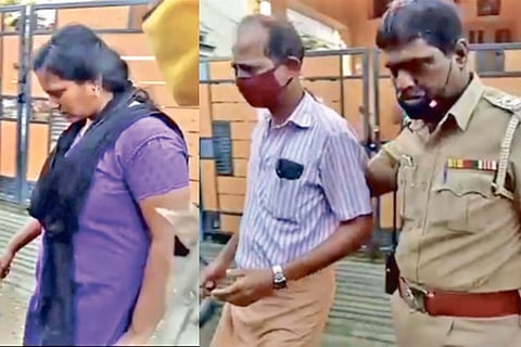 Gnanaselin and husband Antony Raj being arrested by the police