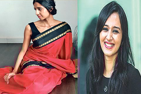 Sruti Ashok in a saree from The ReLove Closet; Divya Abhishek