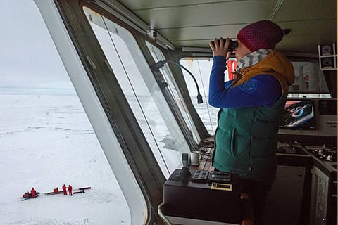 The Polarstern, on an expedition in the Arctic, was briefly accompanied by the Akademik Fedorov