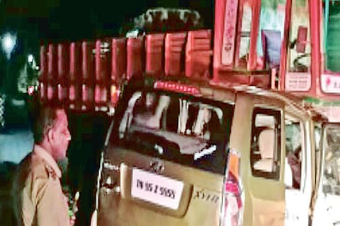 Mangled remains of the vehicles near Musiri in Tiruchy