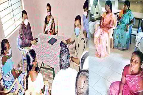 Officials conduct inquiry into the incident (L); the photograph which went viral showing Rajeswari