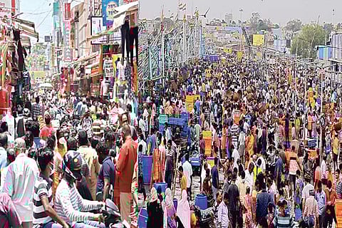 Crowd on Ranganathan Street; Kasimedu fishing harbour is crowded because the new market