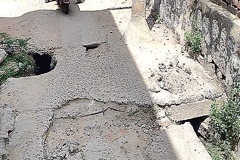Dilapidated conditions of a road in Pernambut town