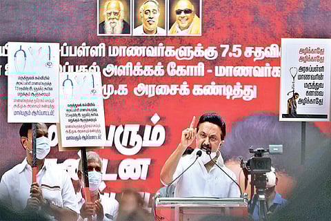 DMK president Stalin staging a protest against the Governor on Saturday