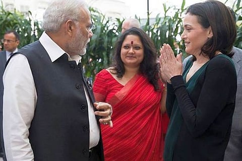 Facebook India executive Ankhi Das (centre) with Prime Minister Narendra Modi