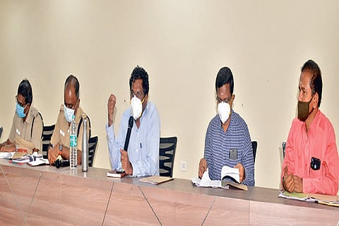 Collector KS Kandasamy discussing the conduct of Deepam festival in Tiruvannamalai recently