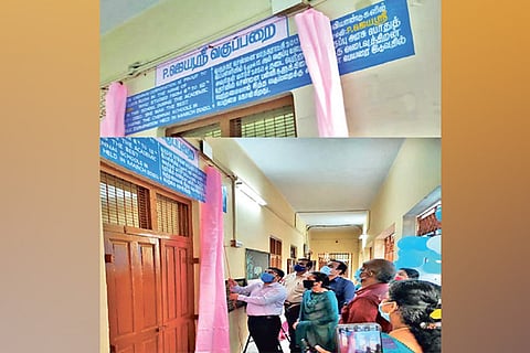 Corporation Commissioner G Prakash unveiling newly named classroom