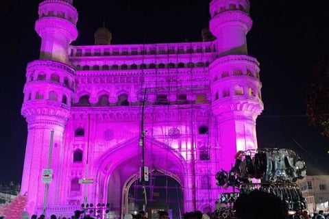 Telangana Raj Bhavan lit in pink for breast cancer awareness