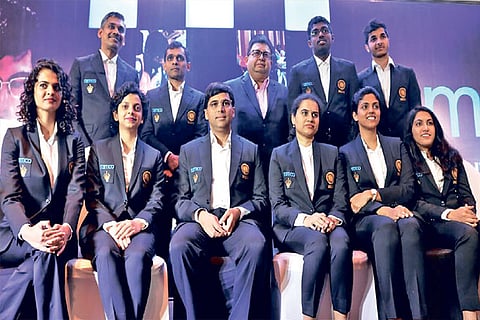 The Indian contingent that bagged a maiden gold medal in the Chess Olympiad