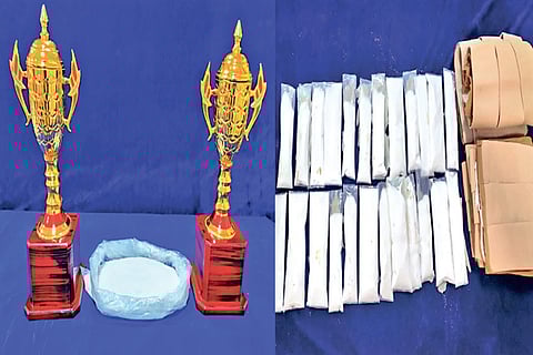 Trophies containing narcotic substances seized at the airport on Tuesday